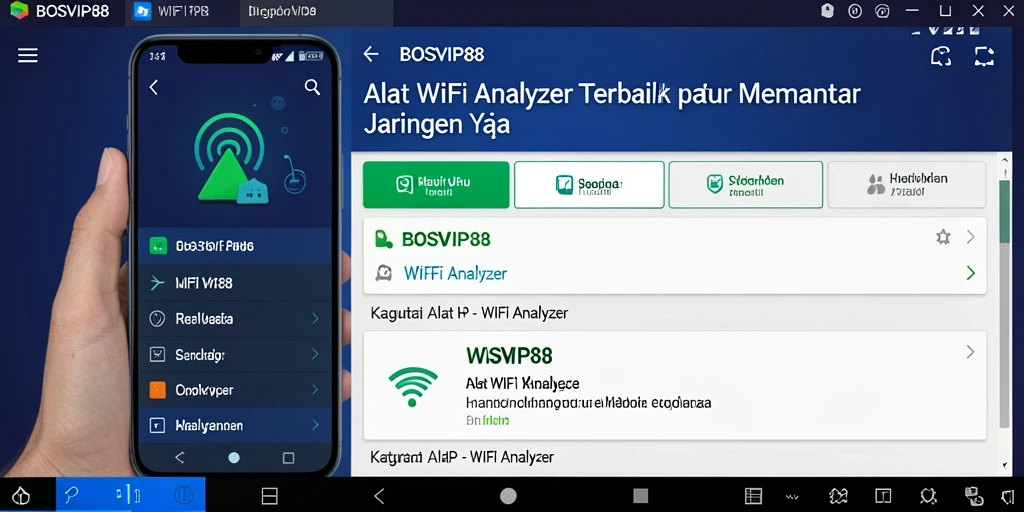 Screenshot antarmuka BOSVIP88 menampilkan fungsi WiFi Analyzer yang lengkap.