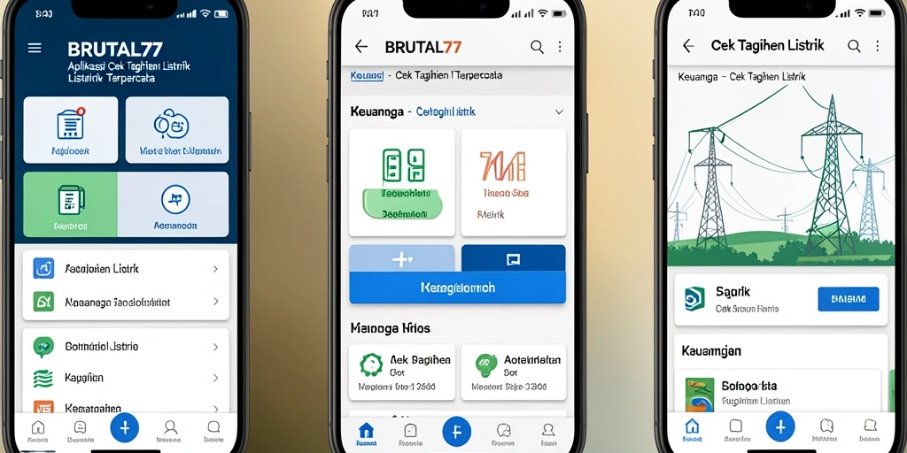Antarmuka utama aplikasi BRUTAL77 untuk cek tagihan listrik.