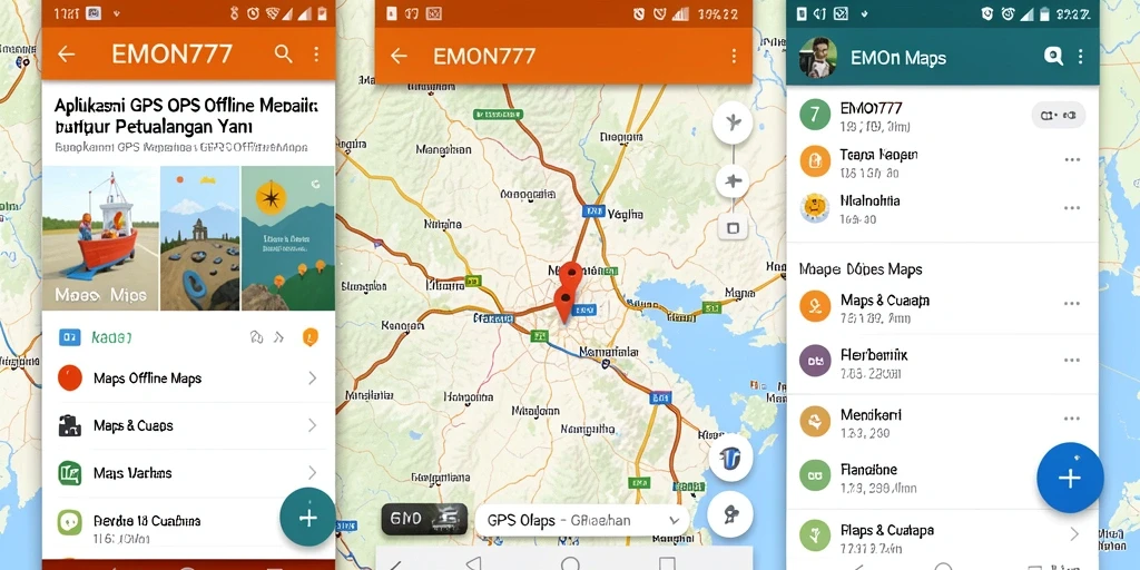Tampilan antarmuka EMON777 yang ramah pengguna untuk GPS Offline Maps.
