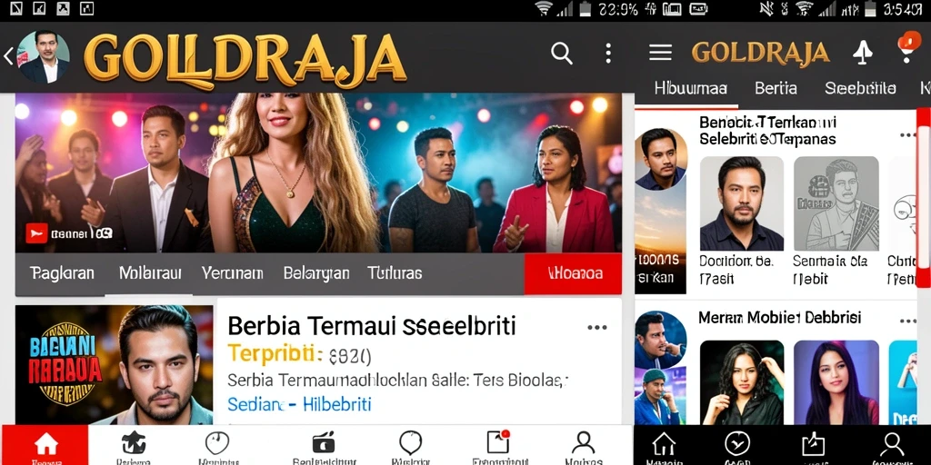 Antarmuka aplikasi GOLDRAJA menampilkan berita hiburan selebriti terkini yang menarik.