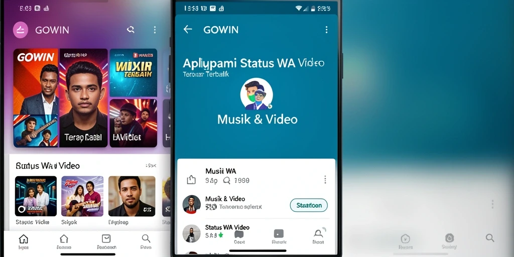Tampilan antarmuka GOWIN dengan berbagai pilihan video Status WA.