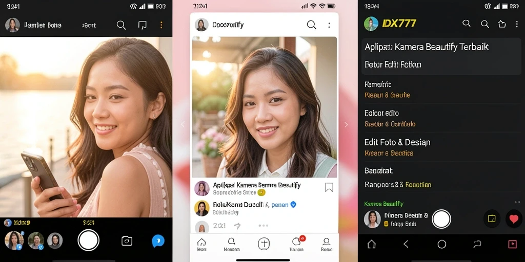 Screenshot antarmuka aplikasi Kamera Beautify IDX777 yang menunjukkan fungsi editing yang mudah.