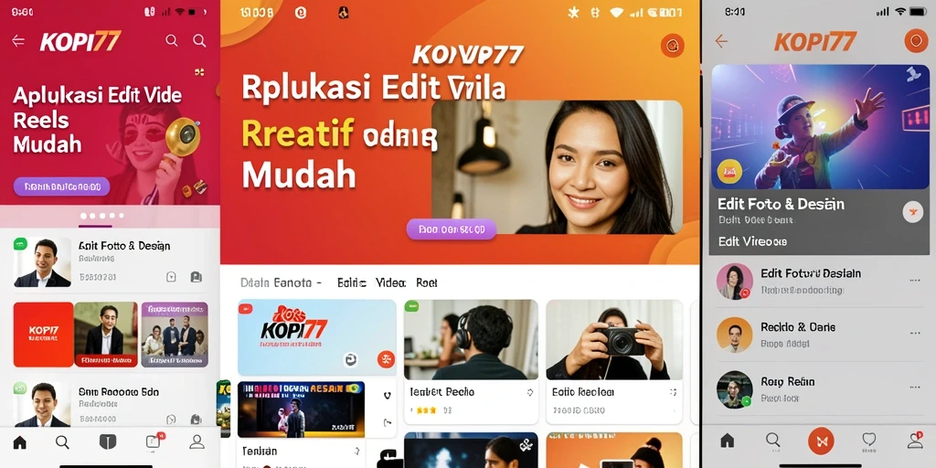 Tampilan antarmuka aplikasi KOPI77 saat mengedit video Reels.