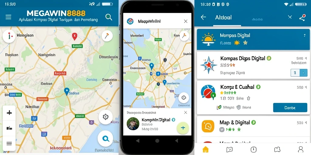 Antarmuka MEGAWIN888 menampilkan kompas digital yang modern dan informatif.
