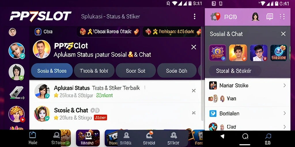 Antarmuka PP7SLOT yang menarik dengan pilihan stiker beragam.