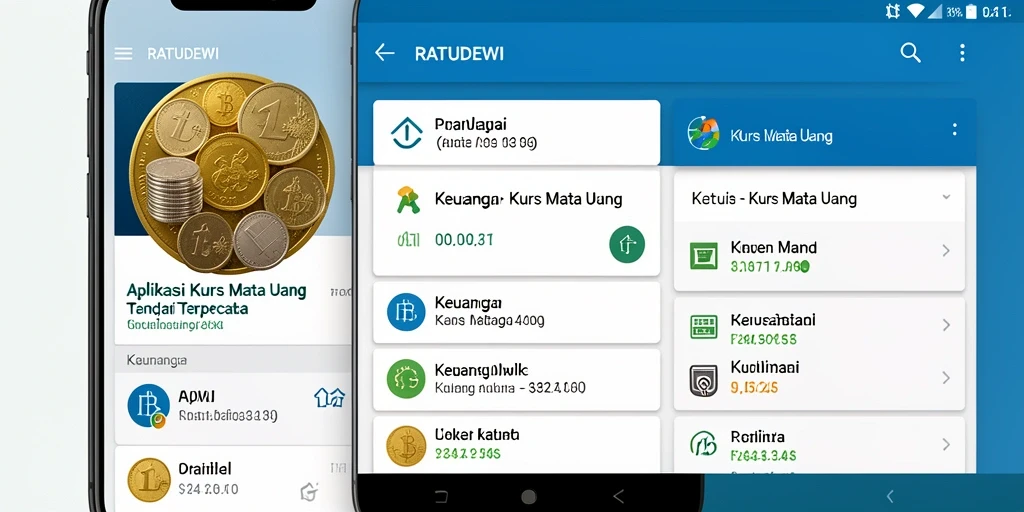 Antarmuka aplikasi RATUDEWI yang menampilkan kurs mata uang secara lengkap.
