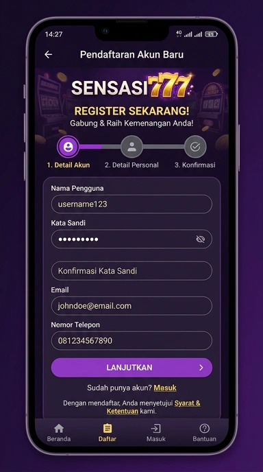 Cara Mudah Buat Akun baru sensasi777 di Android